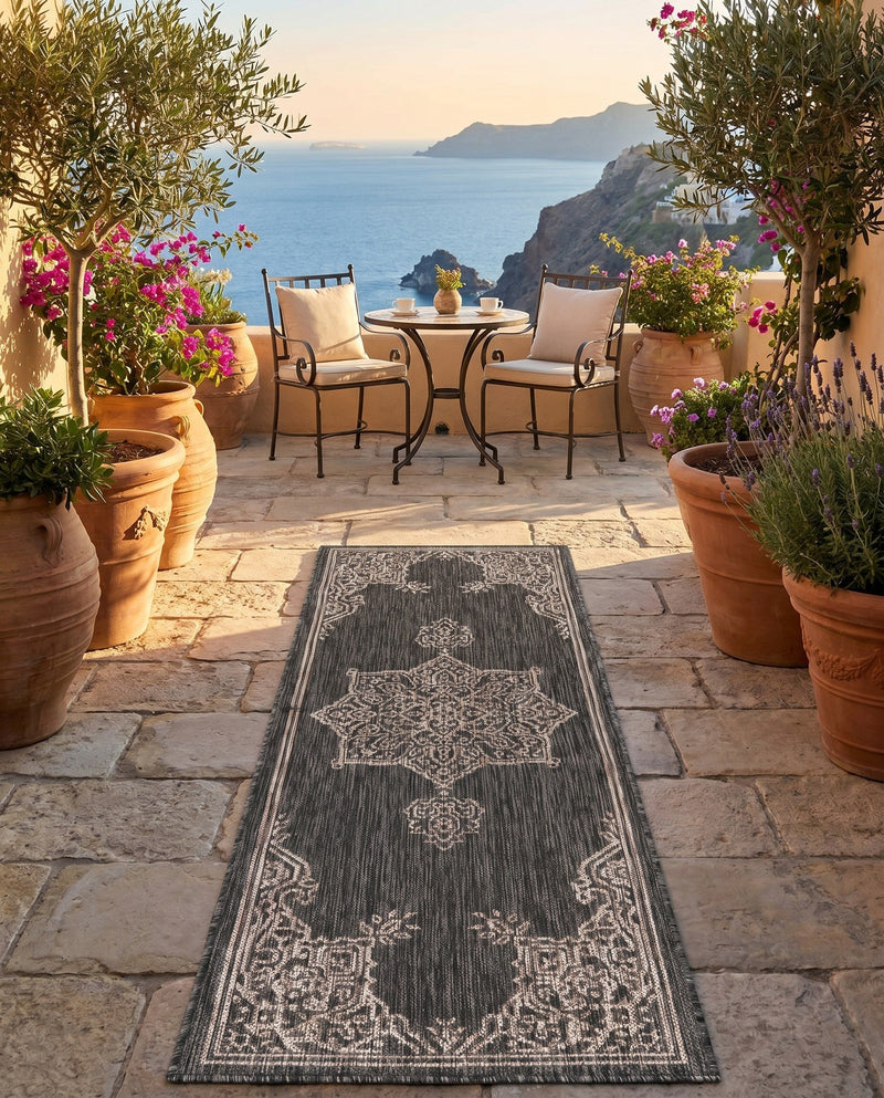 Patio Heritage Collection Area Rug -  Charleston (Charcoal Gray) Runner Charcoal Gray  lifestyle 55