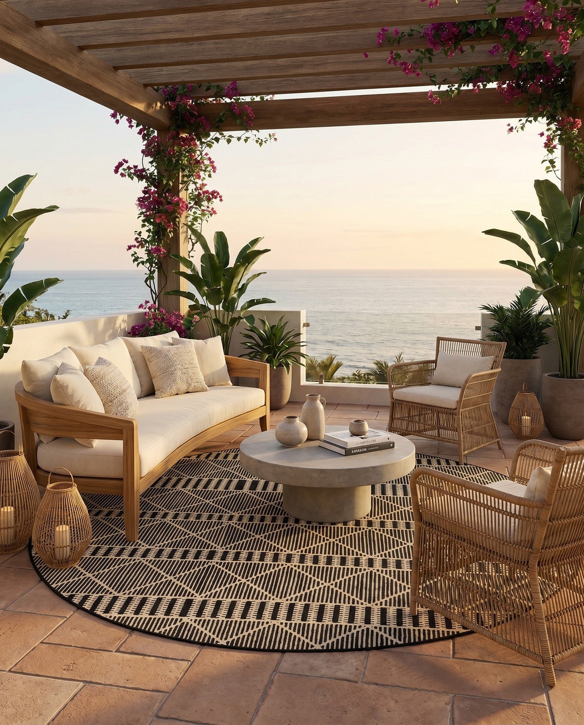 Savannah Pergola Collection Area Rug -  Glade Round Black  lifestyle 180