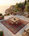 Patio Heritage Collection Area Rug -  Terrace Square Antique Red  lifestyle 33