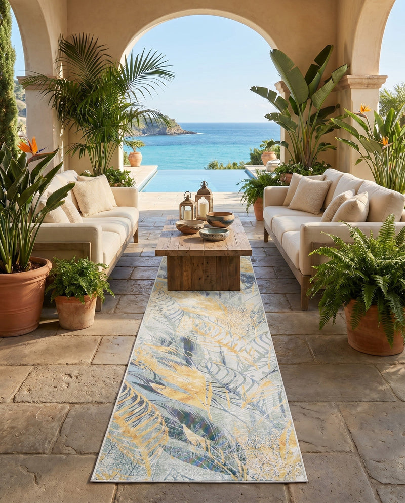 Seaside Blooms Collection Area Rug -  Blossom Runner Gray Ivory Yellow  lifestyle 73