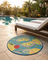 Coastal Terrace Collection Area Rug -  Cove Round Blue  lifestyle 65