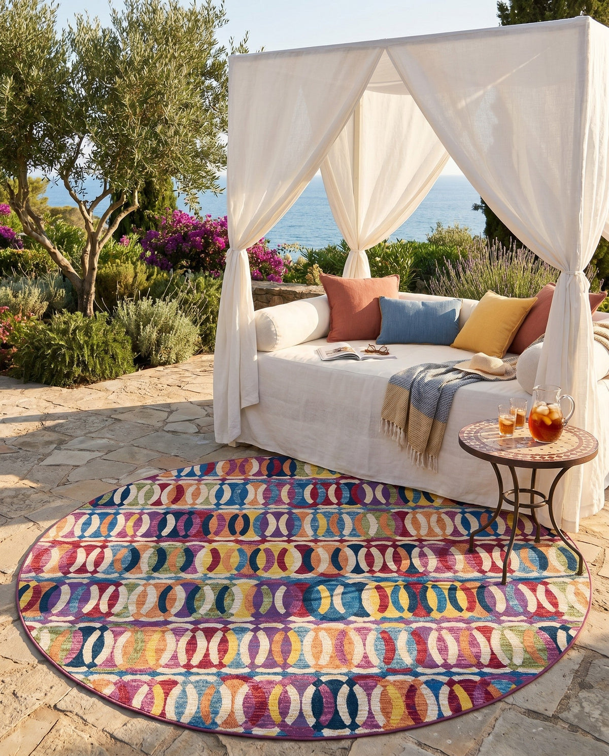 Urban Terrace Collection Area Rug -  Boardwalk Round Multi  lifestyle 74
