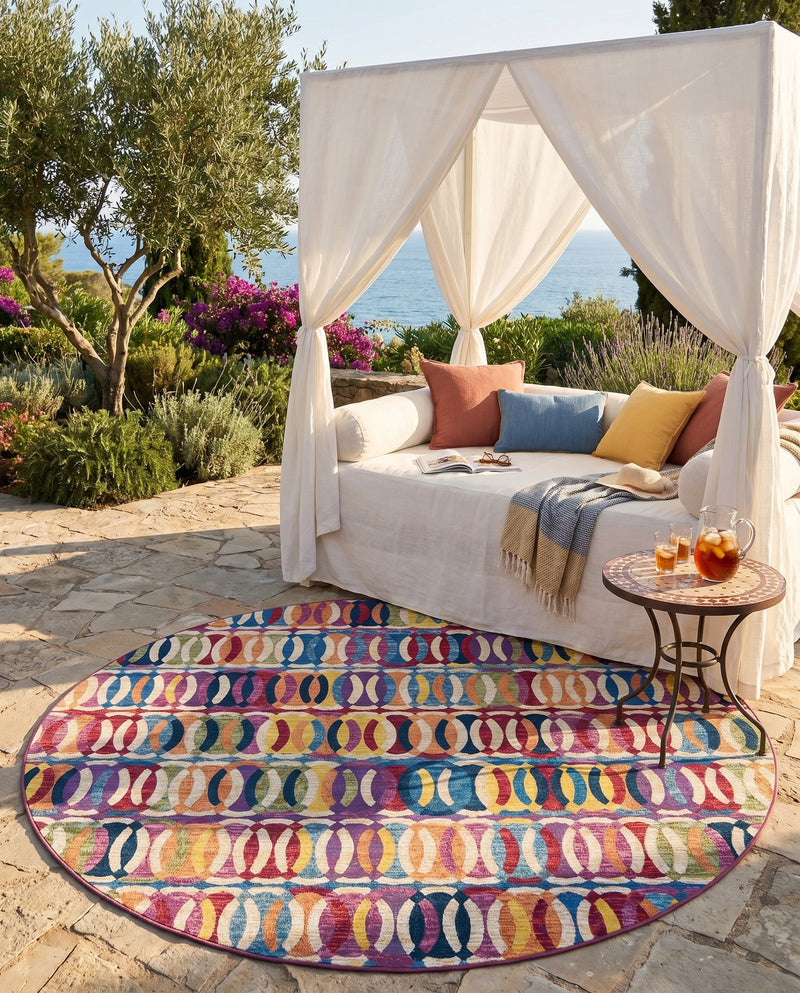 Urban Terrace Collection Area Rug -  Boardwalk Round Multi  lifestyle 74