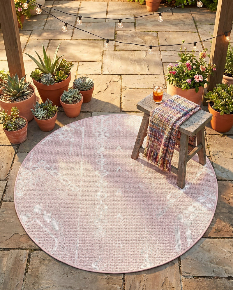 Desert Nomad Terrace Collection Area Rug - Sahara (Pink) Round Pink  lifestyle 37