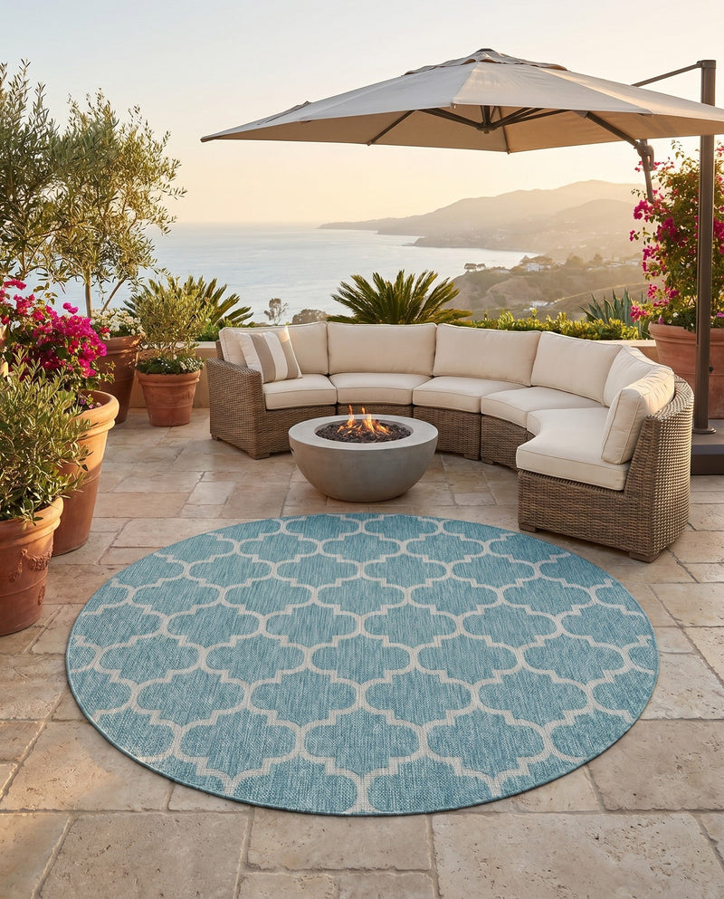 Savannah Pergola Collection Area Rug - Arbor (Aquamarine) Round Aquamarine  lifestyle 44
