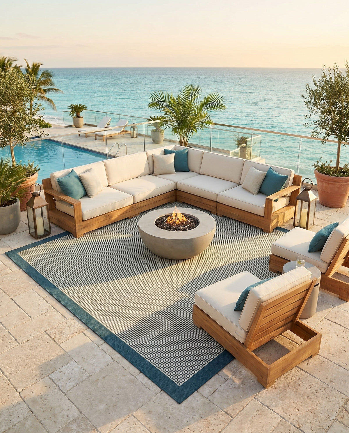 Terrace Fringe Collection Area Rug - Oceanside Square Navy Blue  lifestyle 186