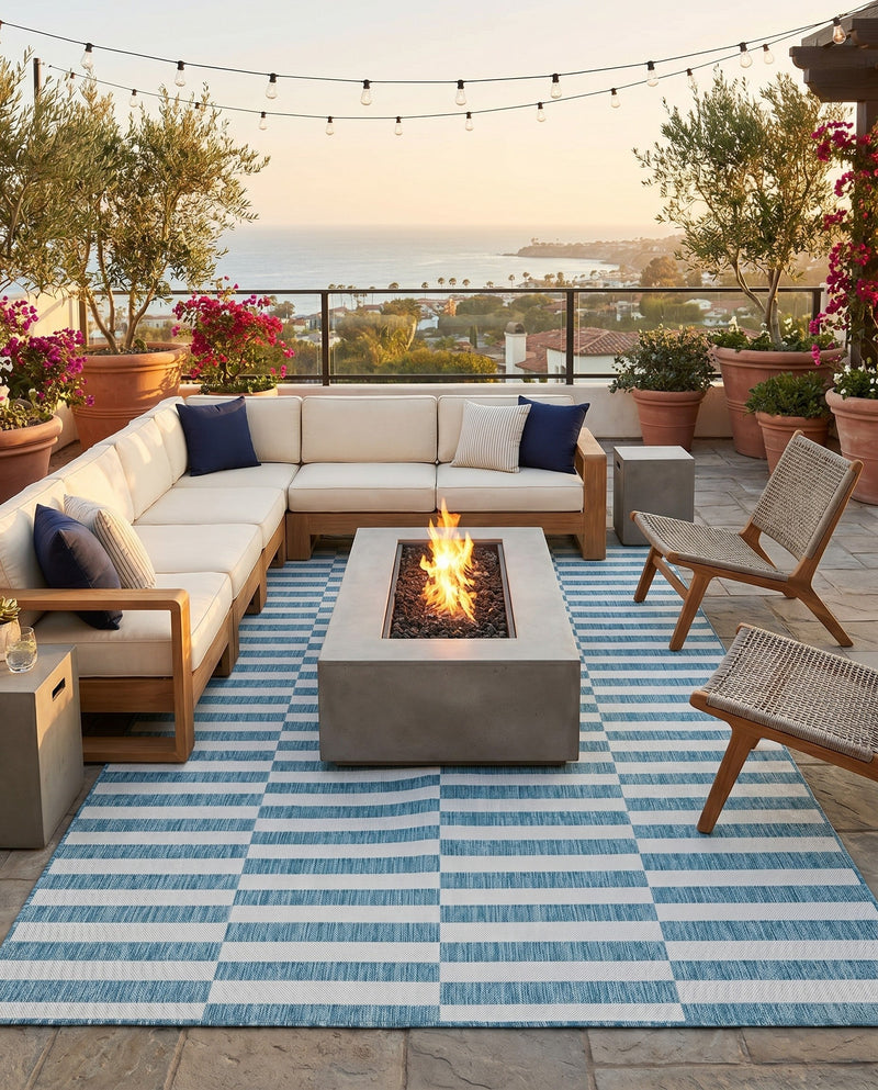Seaside Stripes Collection Area Rug - Cabana (Light Aqua) Rectangle Light Aqua  lifestyle 10
