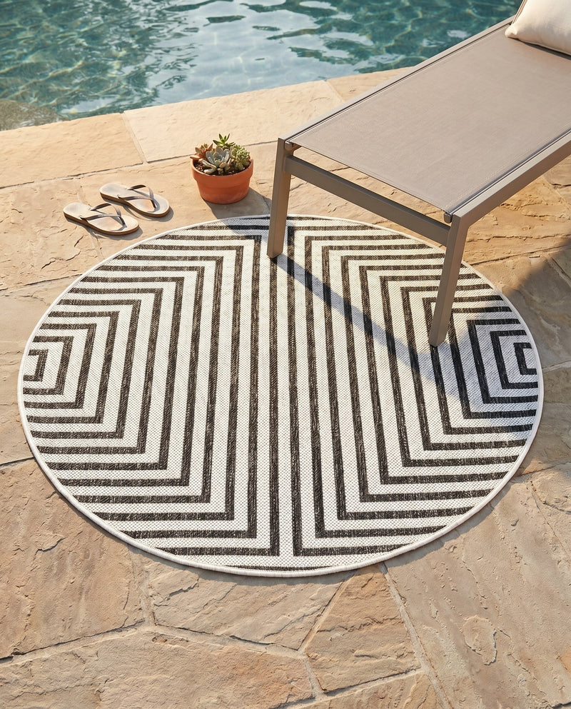 Urban Terrace Collection Area Rug -  Astoria (White and Black) Round White and Black  lifestyle 40