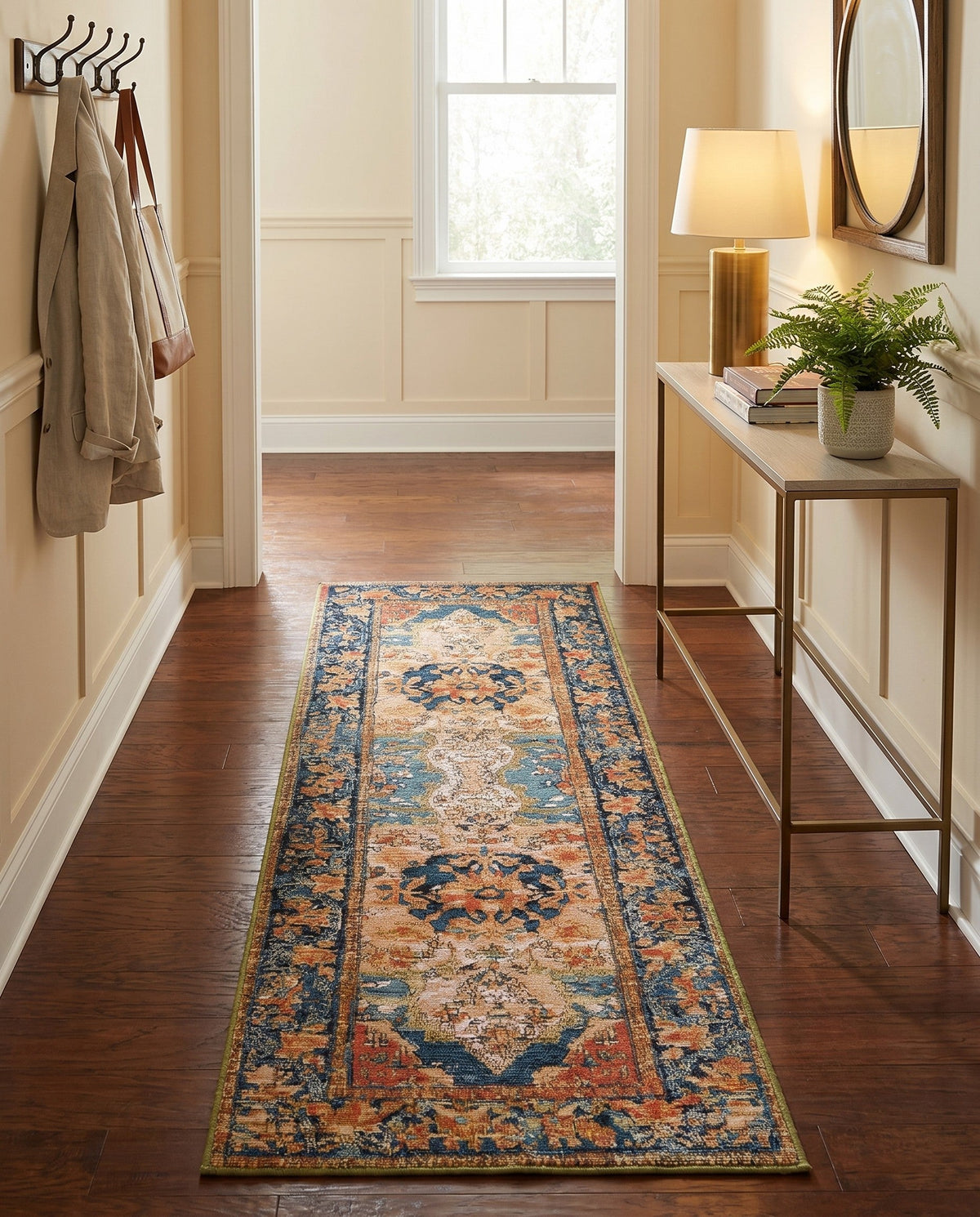 Patio Heritage Collection Area Rug -  Grove Runner Navy Blue and Rust Red  lifestyle 84
