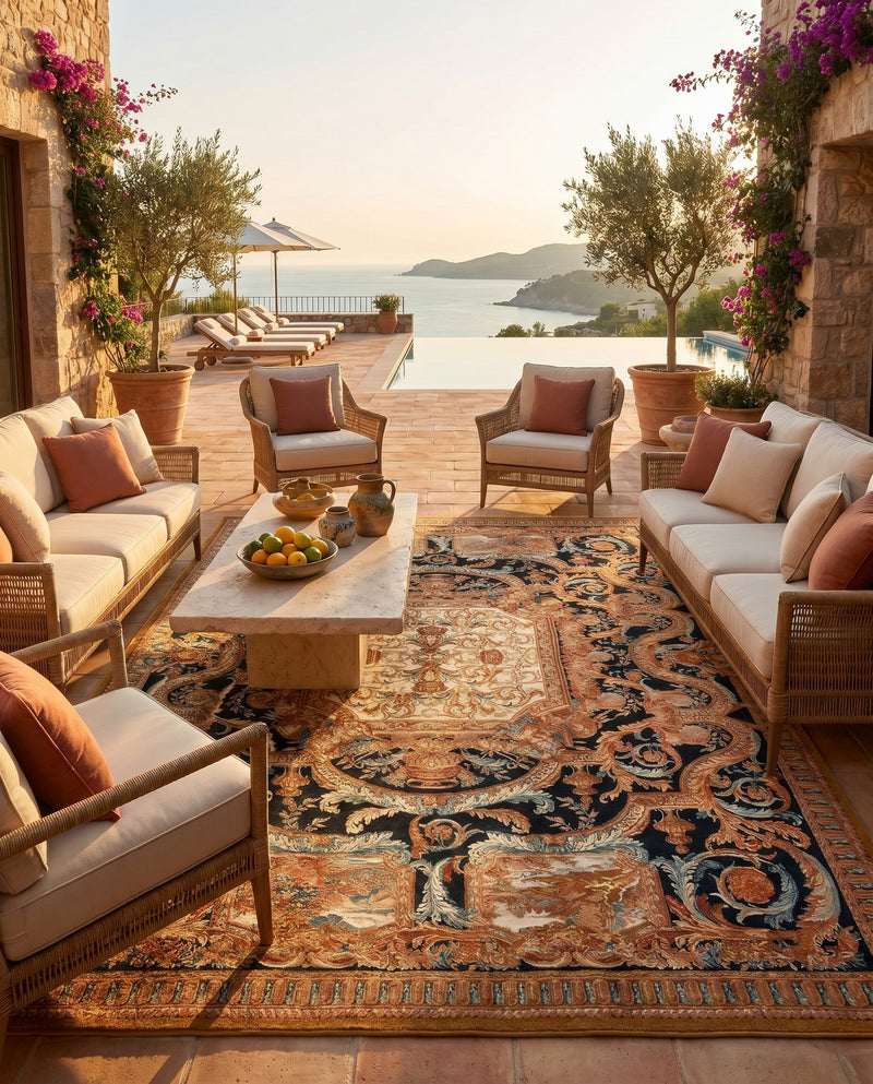 Patio Heritage Collection Area Rug - Veranda Rectangle Black Gold Brown  lifestyle 37