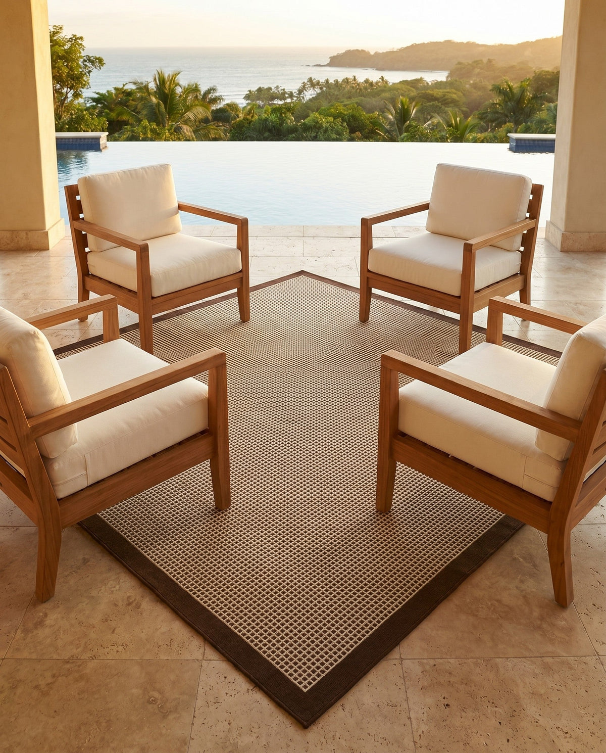 Terrace Fringe Collection Area Rug - Oceanside Square Brown  lifestyle 160