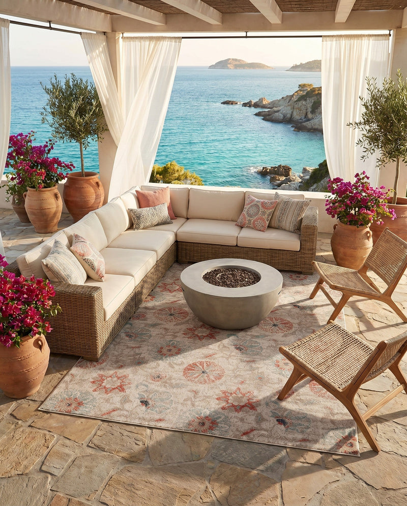 Seaside Blooms Collection Area Rug - Seychelles Rectangle Beige  lifestyle 53