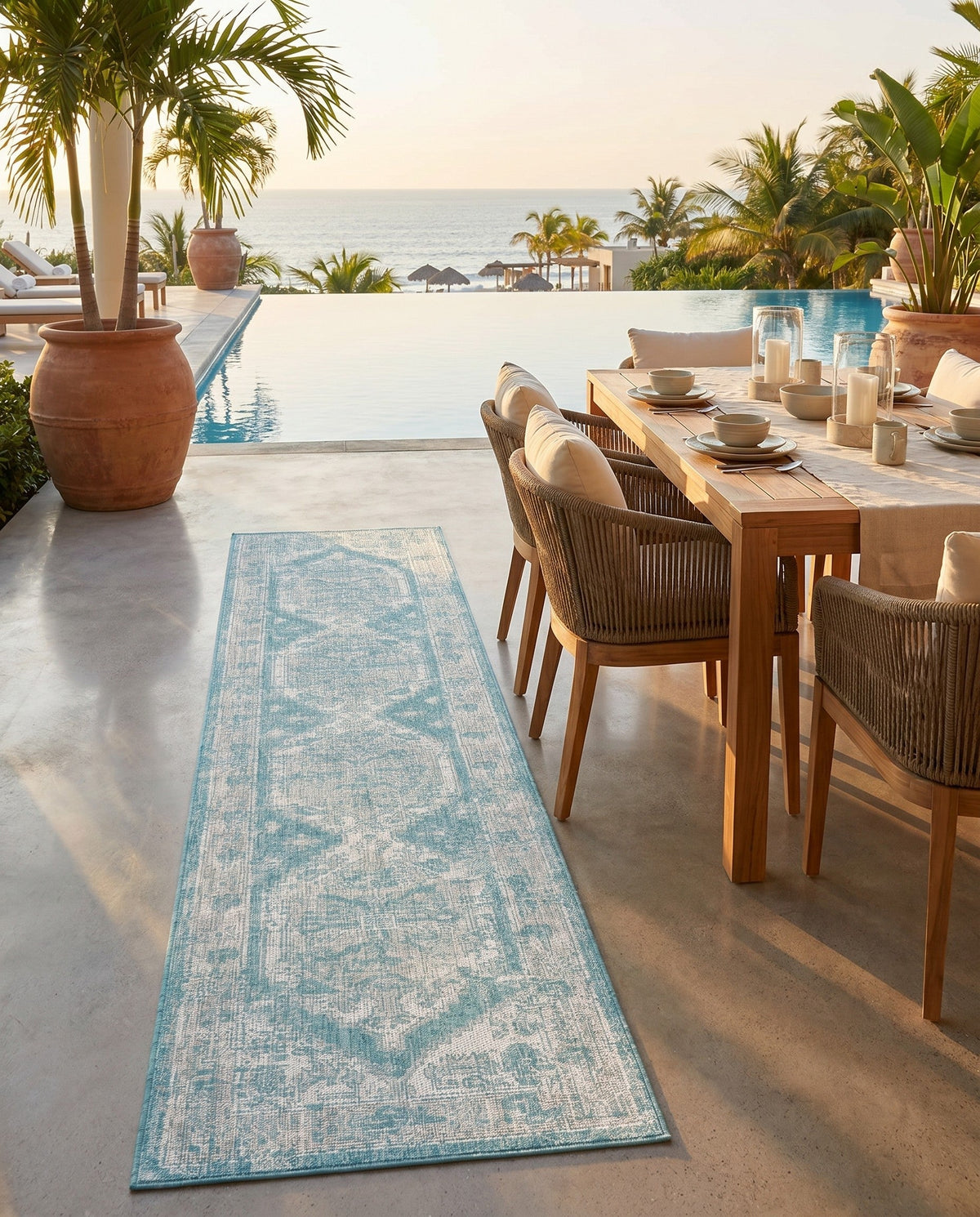 Patio Heritage Collection Area Rug -  Augusta (Aqua) Runner Aqua  lifestyle 80