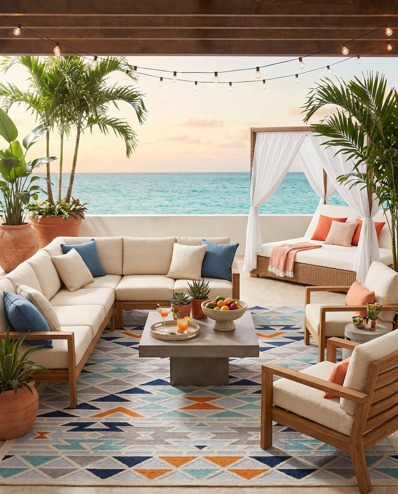 Bahama Breeze Outdoor Collection Area Rug -  Andros Rectangle Gray  lifestyle 10