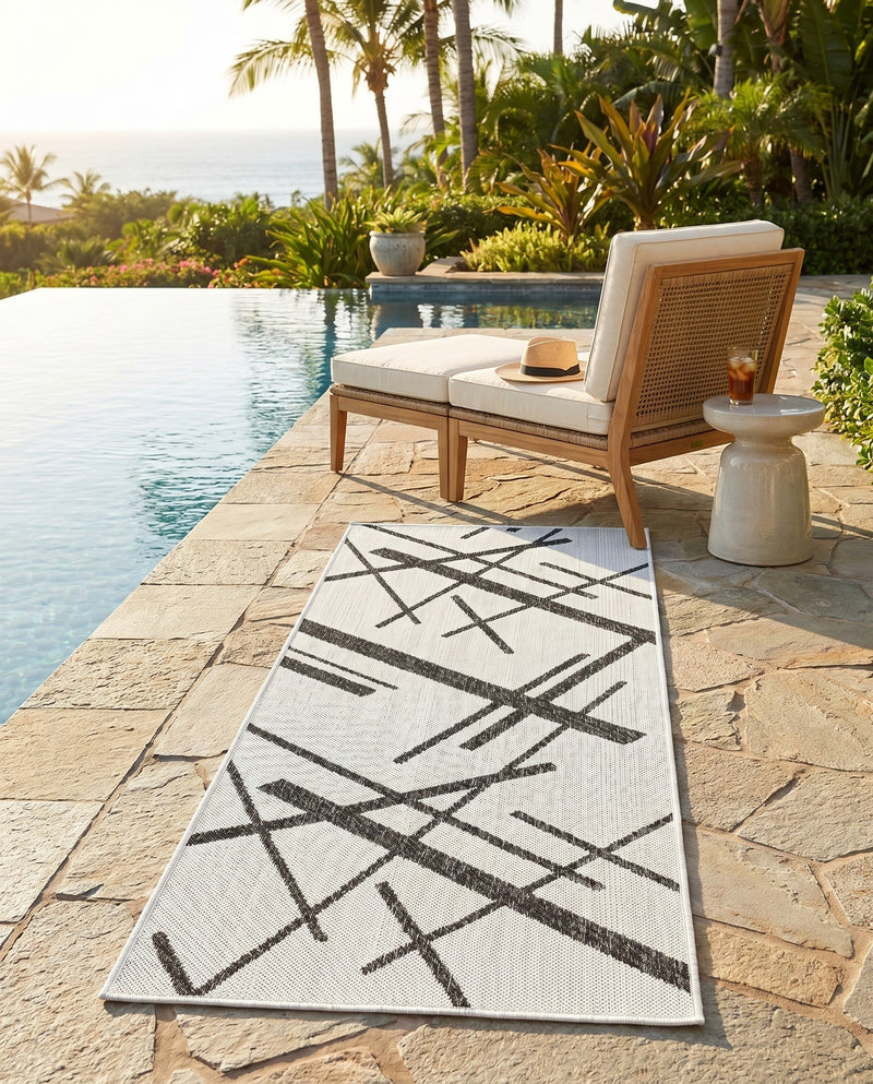 Urban Terrace Collection Area Rug -  Bowery Runner Black and White  lifestyle 46