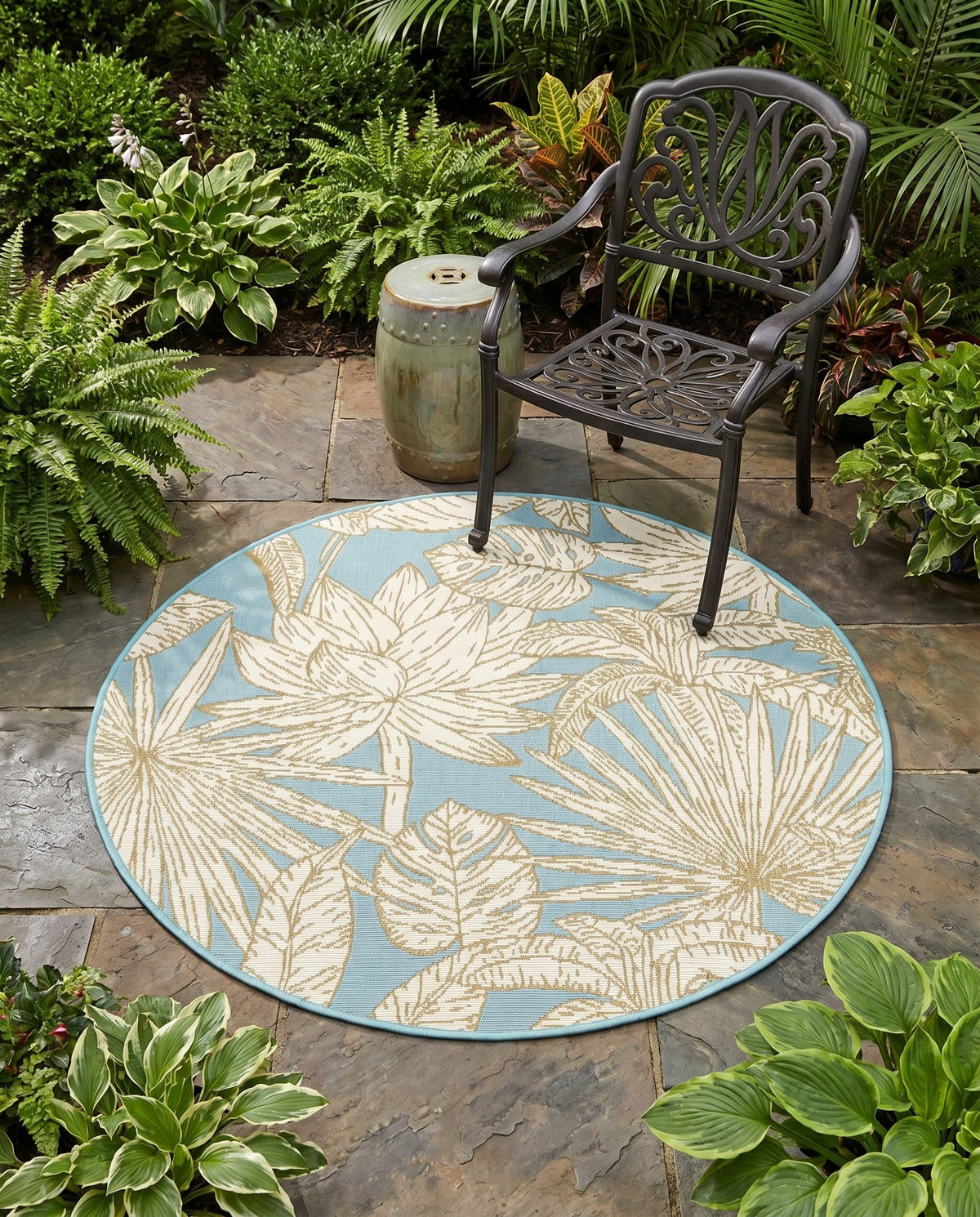Seaside Blooms Collection Area Rug -  Shalimar Round Soft Blue  lifestyle 82