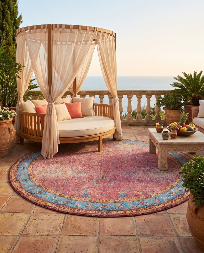 Patio Heritage Collection Area Rug -  Serenity Round Vintage Salmon Coral  lifestyle 38