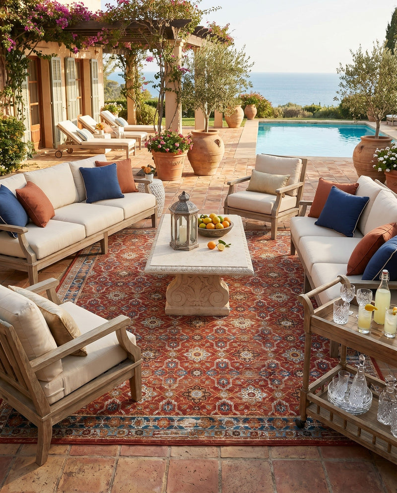 Patio Heritage Collection Area Rug -  Eden Rectangle Antique Red  lifestyle 12