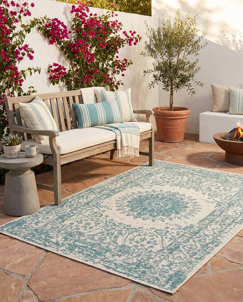 Patio Heritage Collection Area Rug -  Lafayette (Aqua) Rectangle Aqua  lifestyle 9