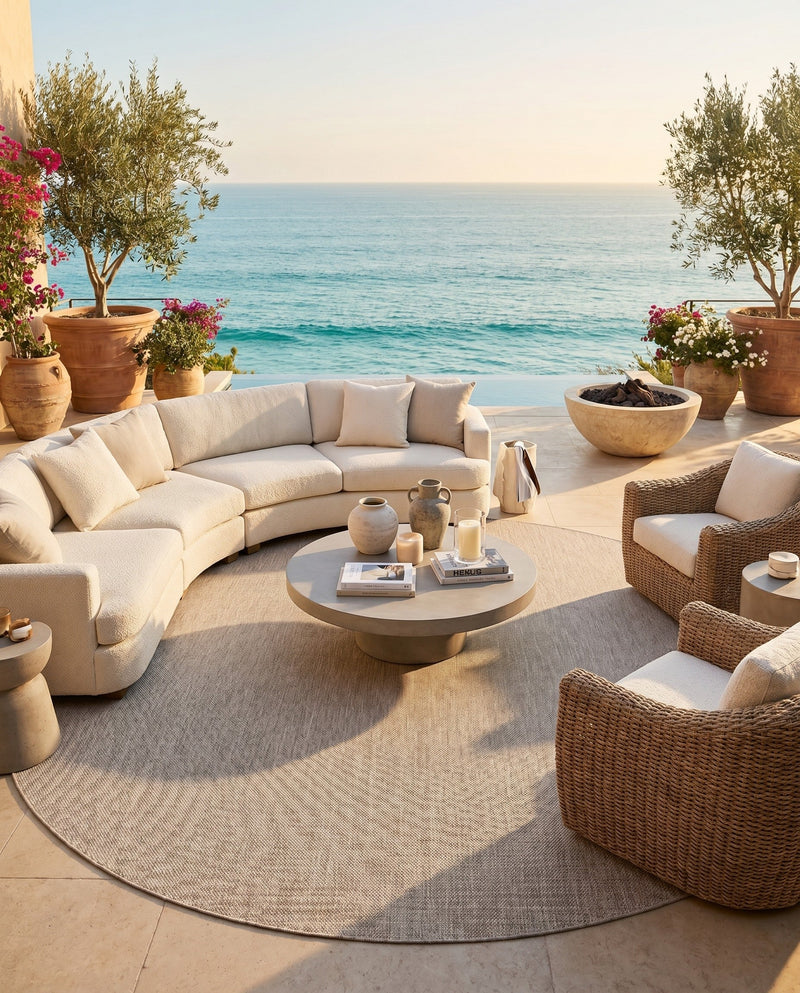 Seaside Serenity Collection Area Rug - Veranda (Beige) Round Beige  lifestyle 48