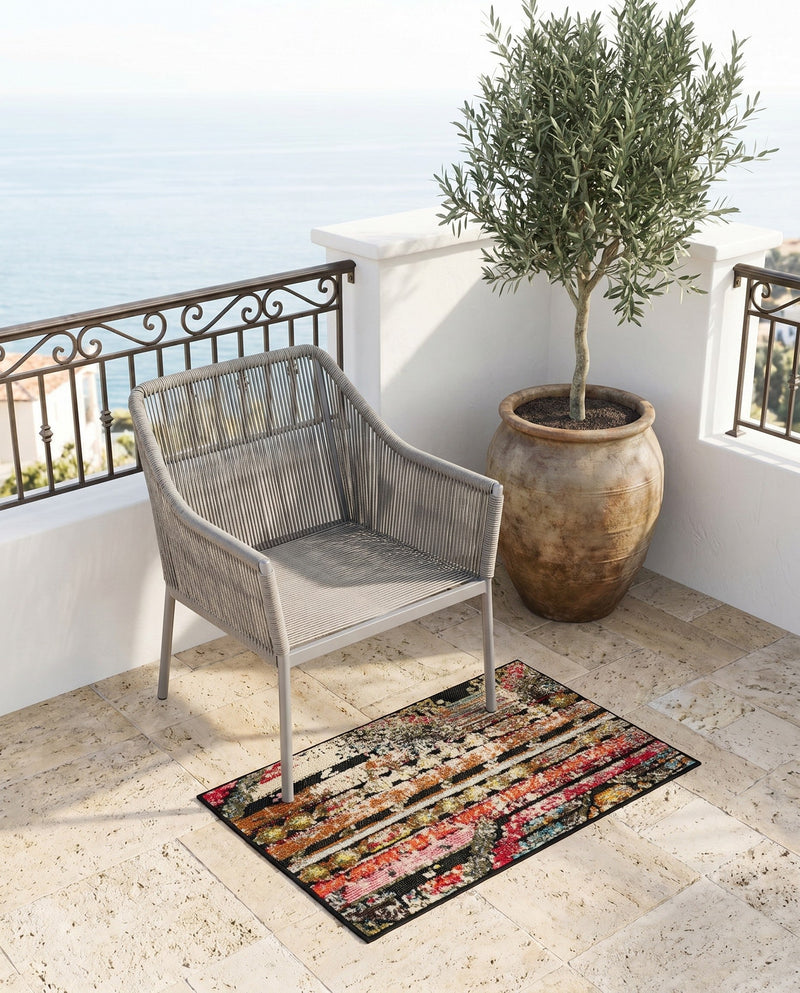 Outdoor Marrakesh Collection Area Rug -  Agadir Rectangle Multi Black  lifestyle 50