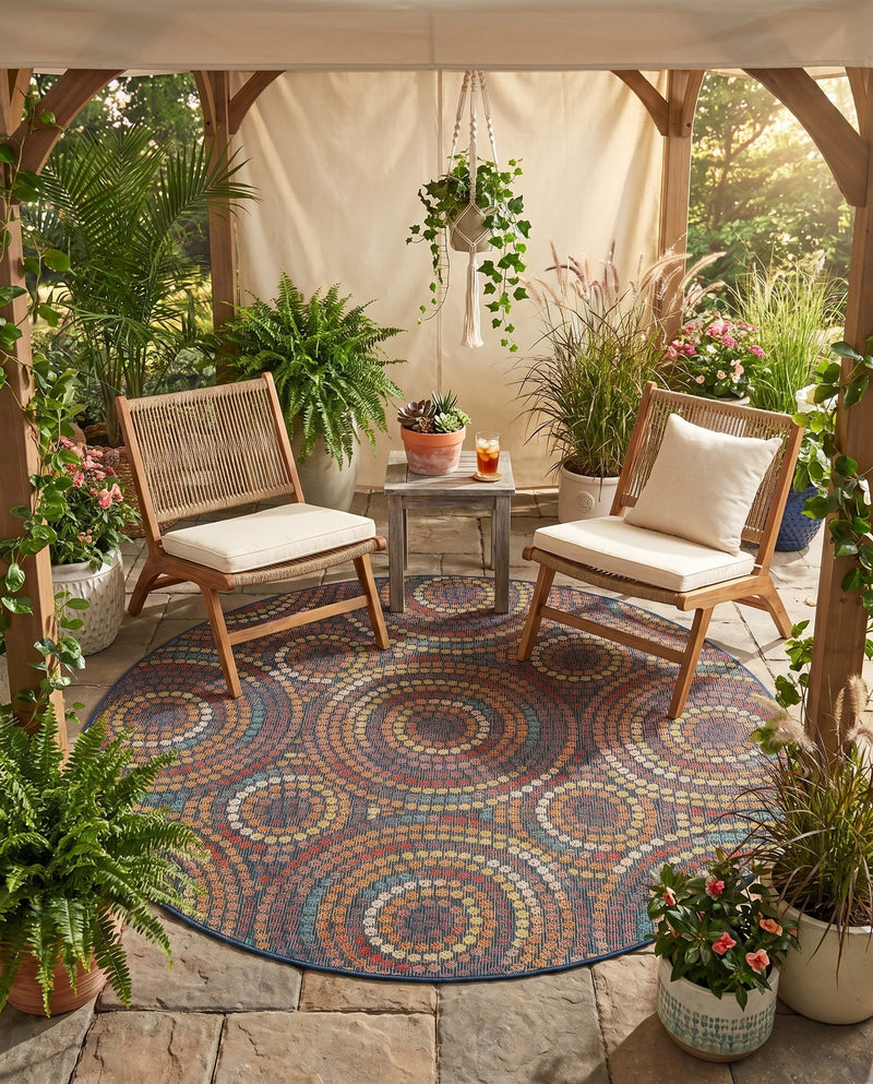Coastal Terrace Collection Area Rug -  Lagoon Round Multi  lifestyle 75