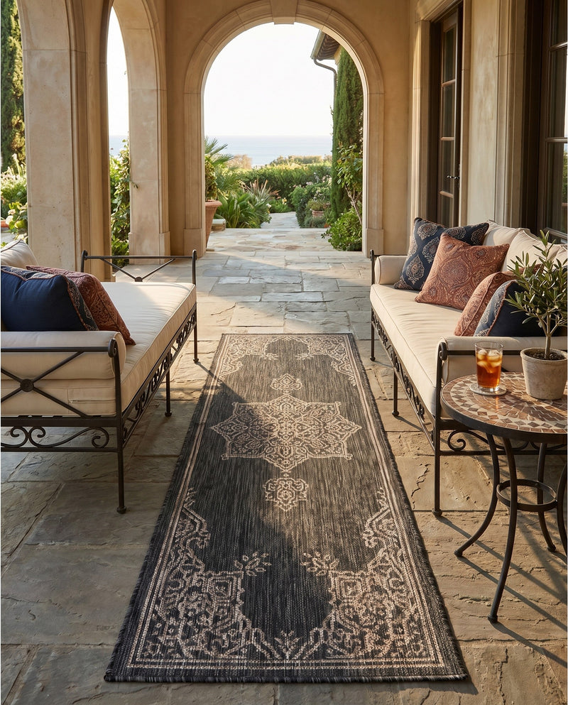 Patio Heritage Collection Area Rug -  Charleston (Charcoal Gray) Runner Charcoal Gray  lifestyle 56
