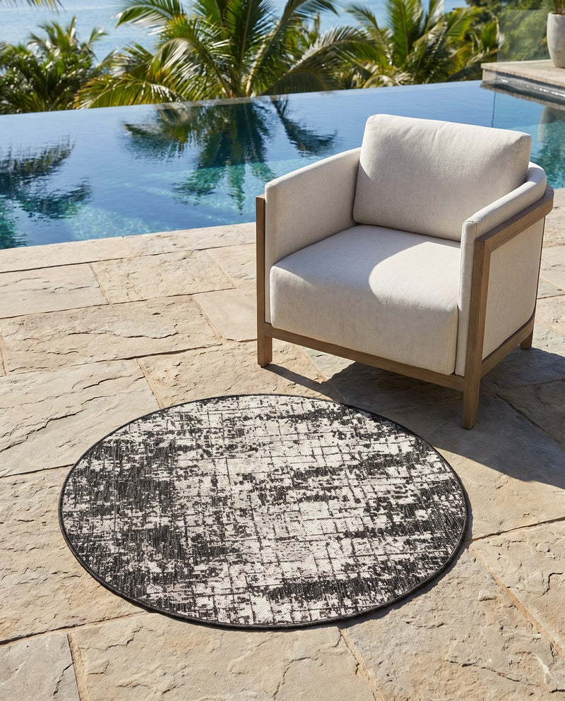 Urban Terrace Collection Area Rug -  Midtown Round Black and White  lifestyle 17