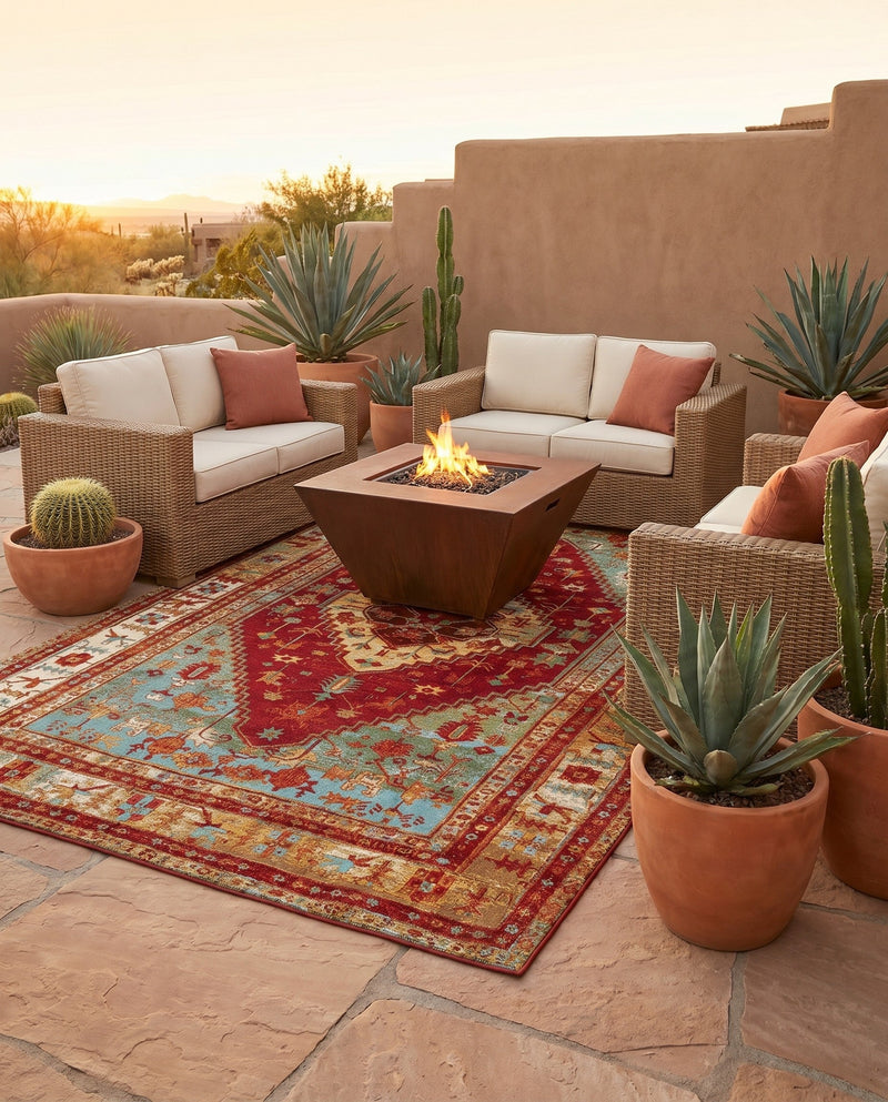 Patio Heritage Collection Area Rug -  Arbor Rectangle Red Green Blue  lifestyle 14