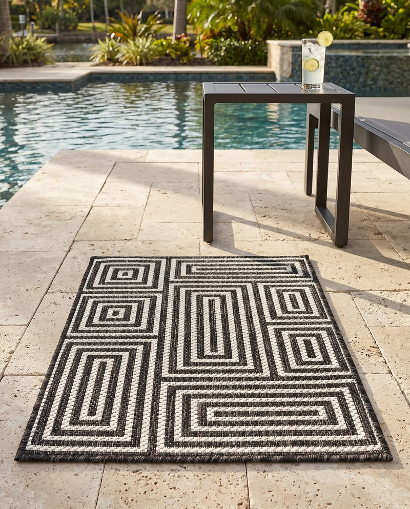 Urban Terrace Collection Area Rug -  Flatiron Rectangle Black and White  lifestyle 18