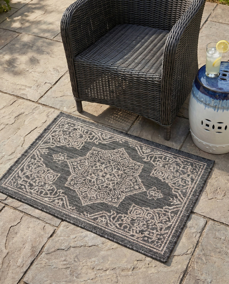 Patio Heritage Collection Area Rug -  Charleston (Charcoal Gray) Rectangle Charcoal Gray  lifestyle 24