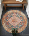 Patio Heritage Collection Area Rug -  Courtyard Round Navy Blue and Light Pink  lifestyle 77