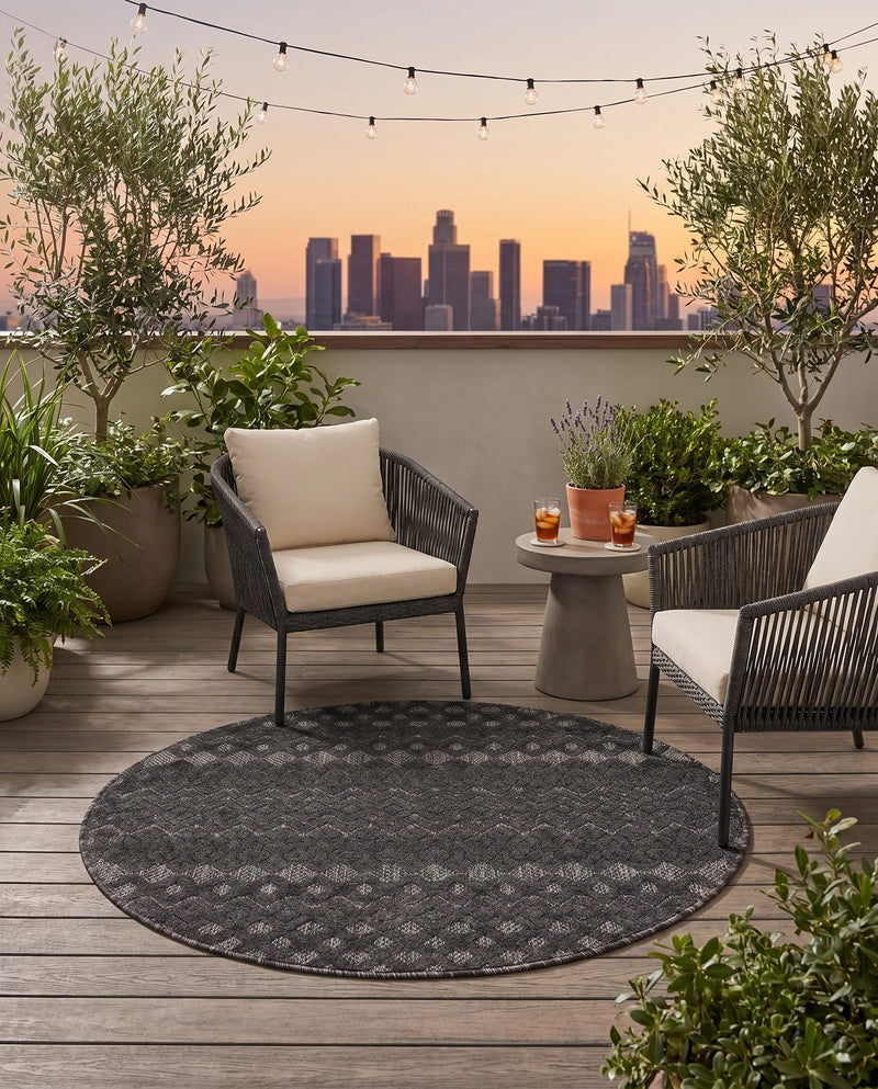 Garden Lattice Charm Collection Area Rug -  Pergola (Charcoal) Round Charcoal  lifestyle 61