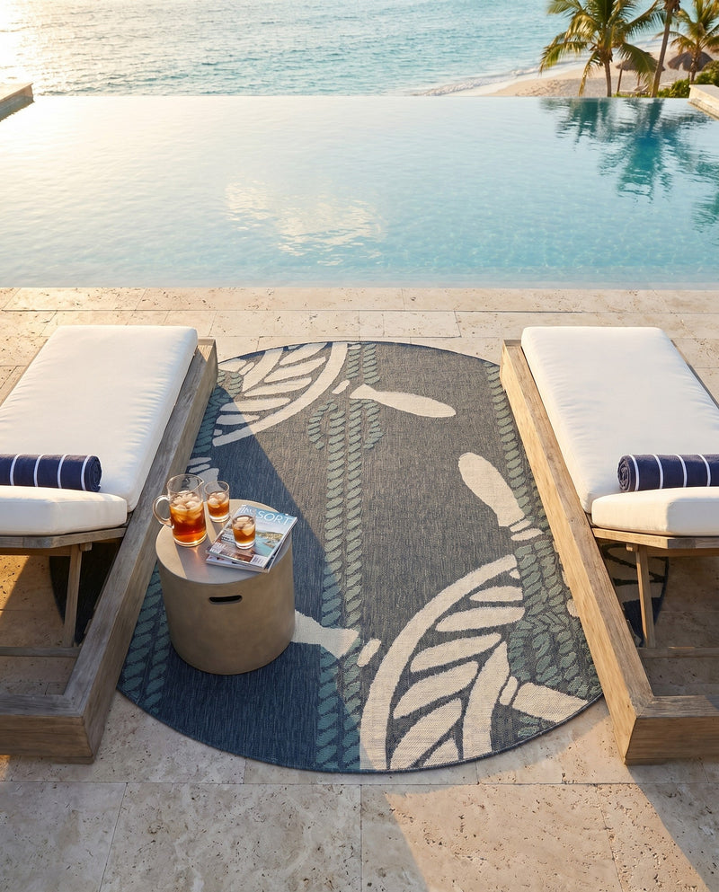 Seaside Haven Rugs Collection Area Rug - Harbor Round Navy Blue  lifestyle 21