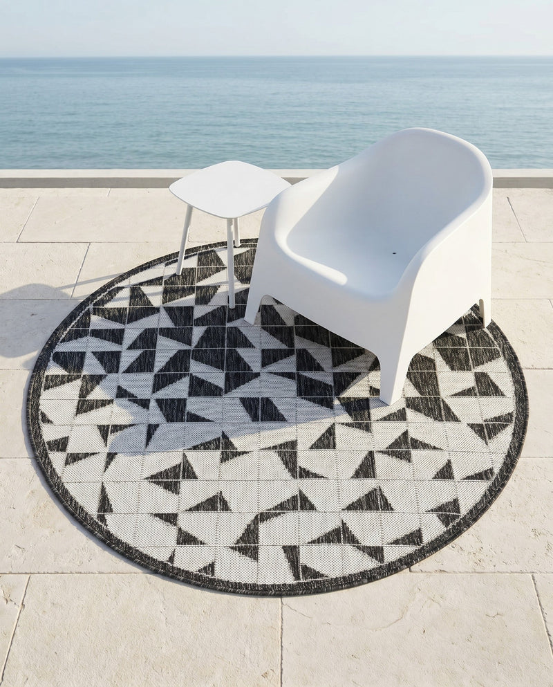 Urban Terrace Collection Area Rug -  Mercer Round Black and White  lifestyle 61