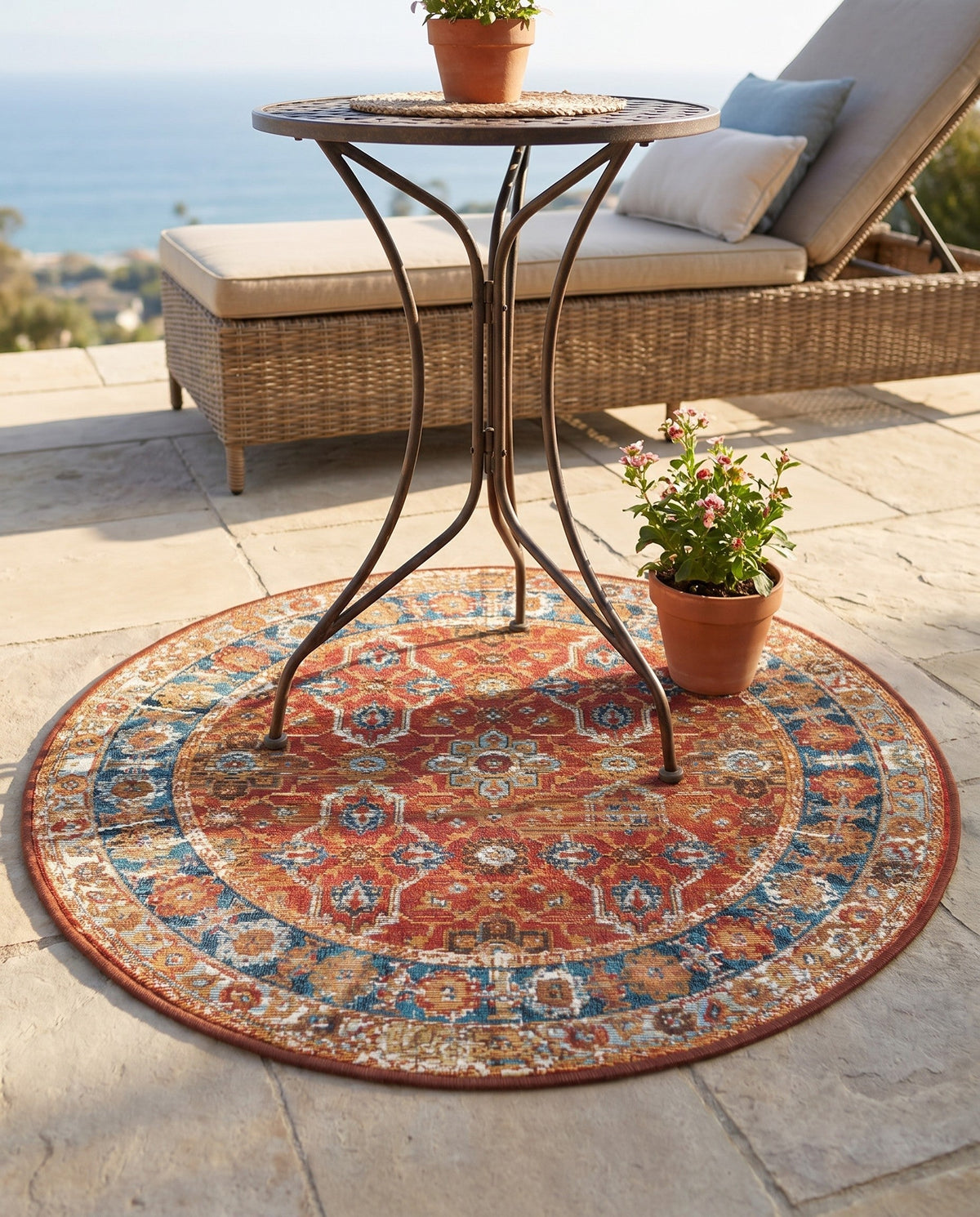 Patio Heritage Collection Area Rug -  Eden Round Antique Red  lifestyle 93
