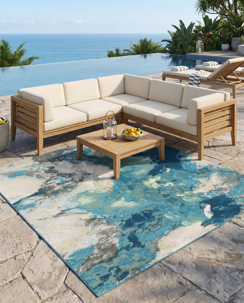 Urban Terrace Collection Area Rug -  Gazebo Square Blue and Ivory  lifestyle 80