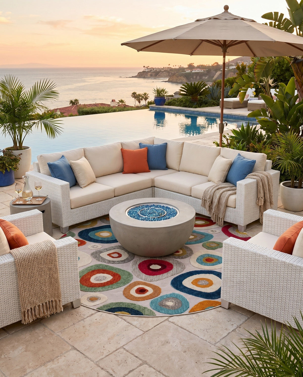 Outdoor Marrakesh Collection Area Rug -  Chefchaouen Round Multi Beige  lifestyle 163