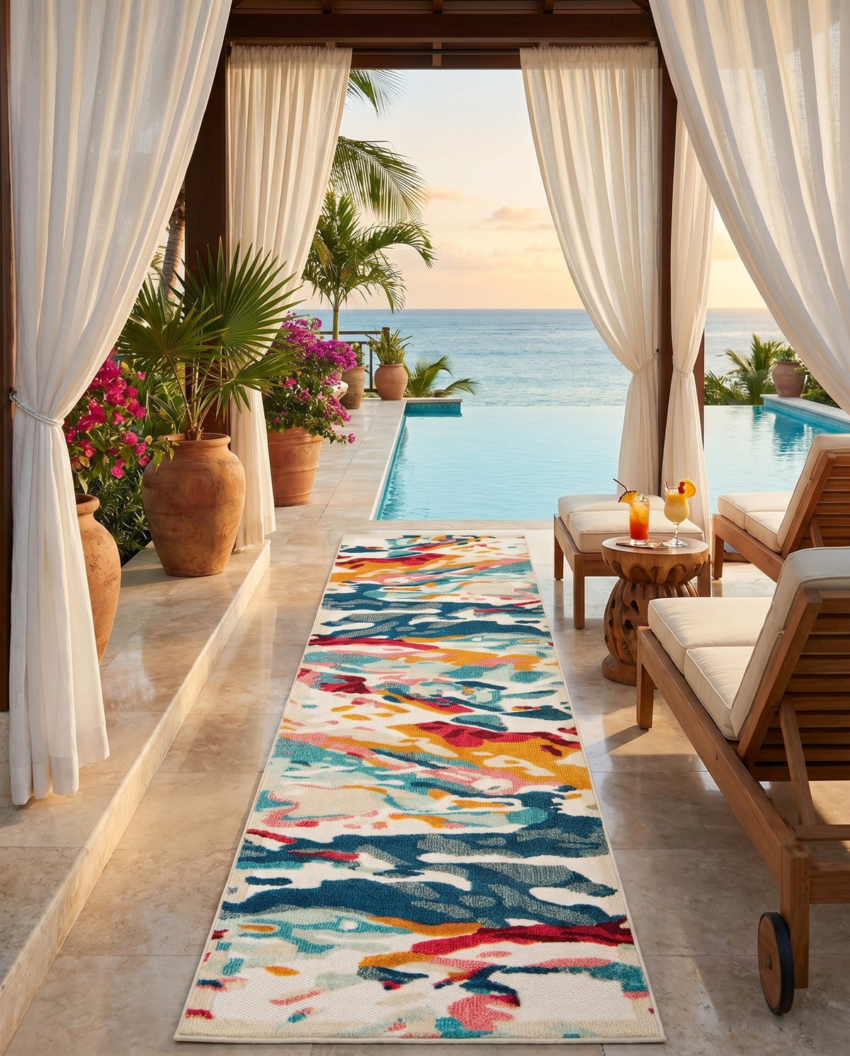 Outdoor Marrakesh Collection Area Rug -  Meknes Runner Multi  lifestyle 83