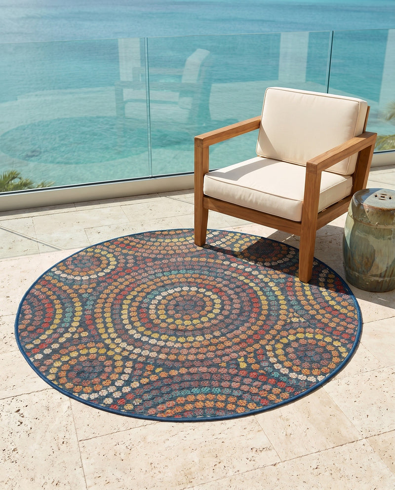 Coastal Terrace Collection Area Rug -  Lagoon Round Multi  lifestyle 66