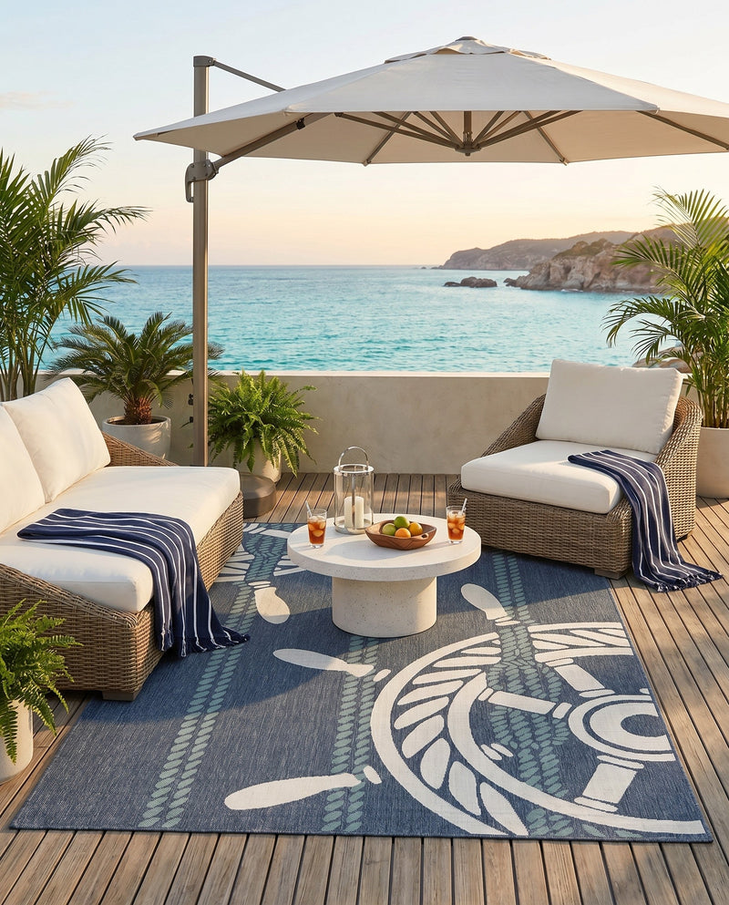 Seaside Haven Rugs Collection Area Rug - Harbor Rectangle Navy Blue  lifestyle 4