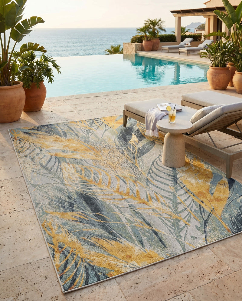 Seaside Blooms Collection Area Rug -  Blossom Rectangle Gray Ivory Yellow  lifestyle 30
