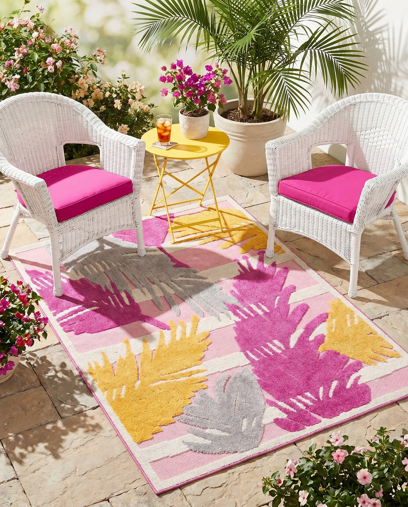Bahama Breeze Outdoor Collection Area Rug -  CatCay Rectangle Pink  lifestyle 39