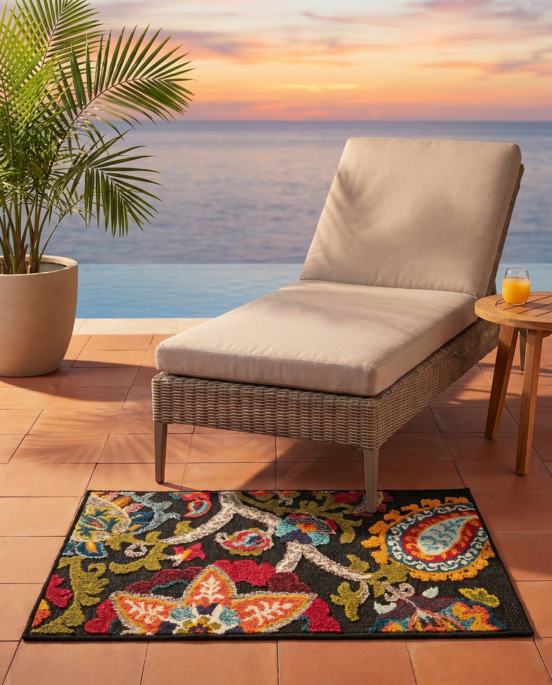 Outdoor Marrakesh Collection Area Rug - Fes Rectangle Multi Black  lifestyle 24