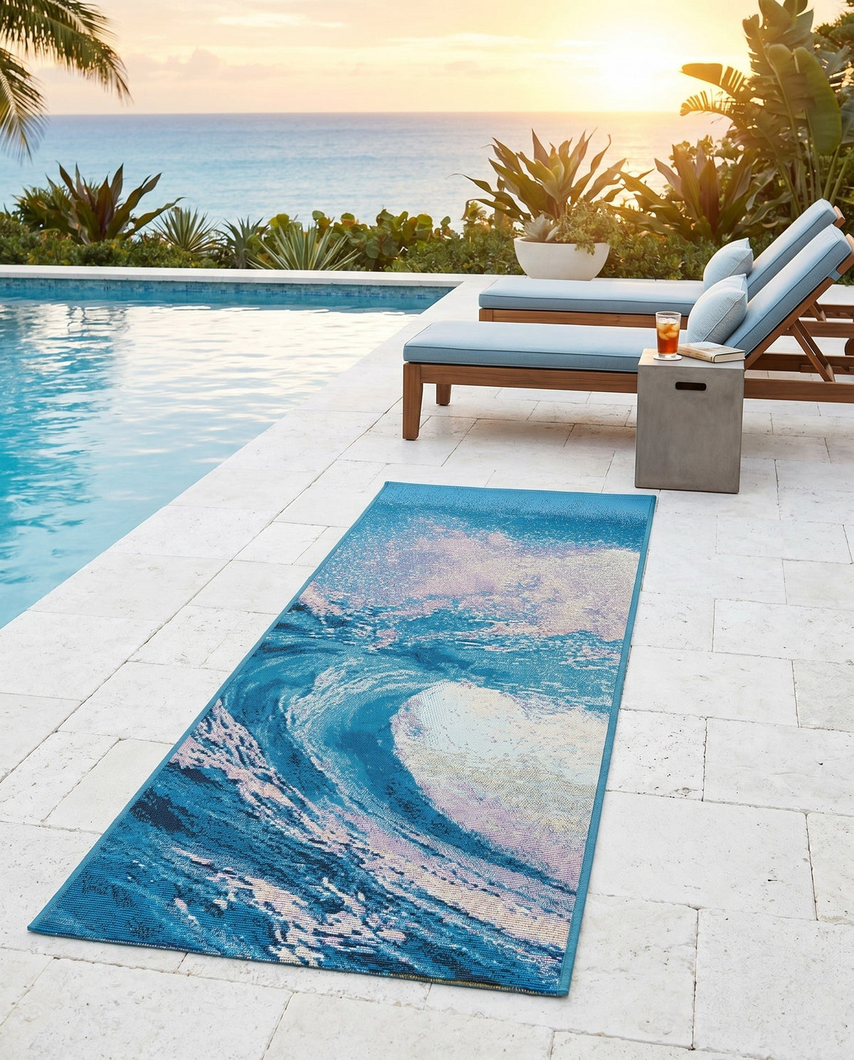 Urban Terrace Collection Area Rug - Veranda Runner Blue  lifestyle 54