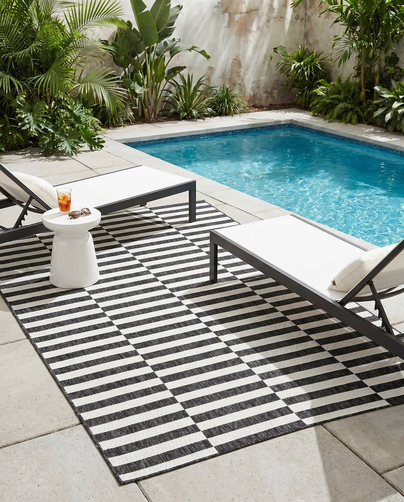 Seaside Stripes Collection Area Rug - Cabana (Charcoal) Rectangle Charcoal  lifestyle 18