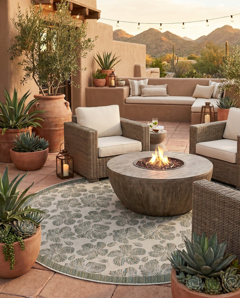 Coastal Terrace Collection Area Rug -  Marina Round Ivory and Beige  lifestyle 50