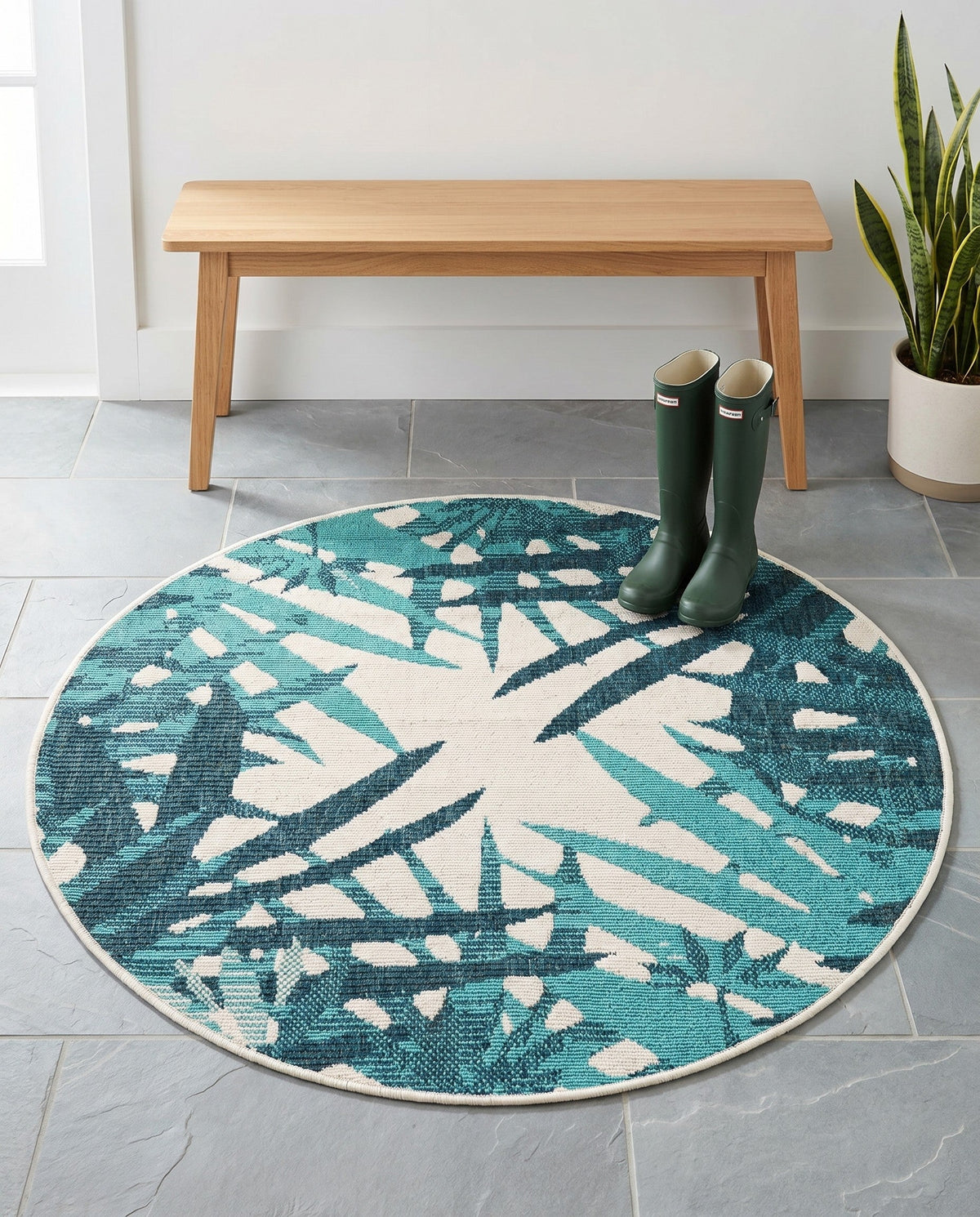 Seaside Blooms Collection Area Rug -  Provence Round Teal blue  lifestyle 80