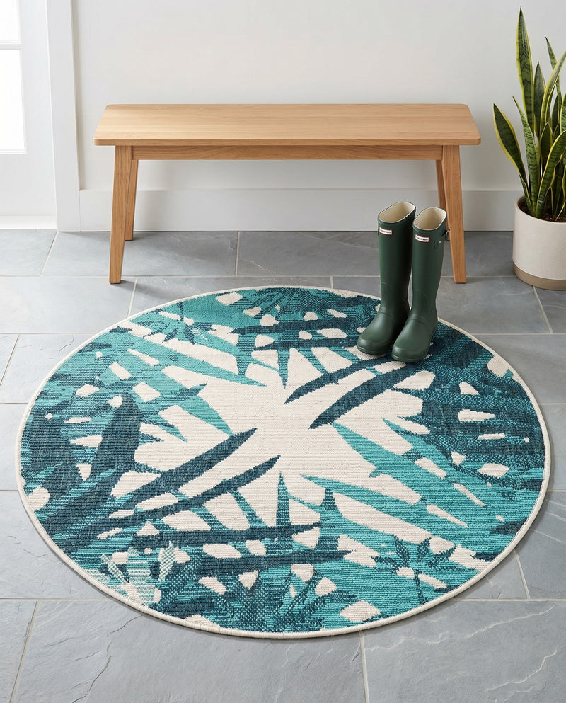 Seaside Blooms Collection Area Rug -  Provence Round Teal blue  lifestyle 80