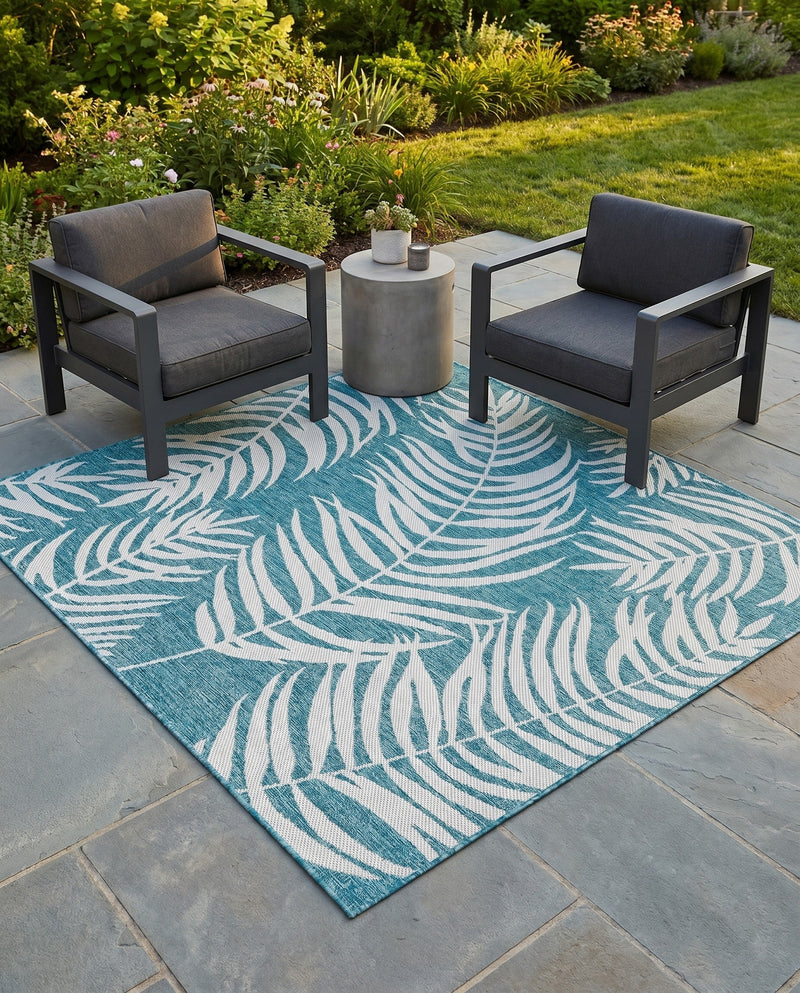 Seaside Blooms Collection Area Rug - Verdure (Light Aqua) Square Light Aqua  lifestyle 57